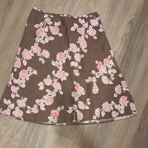 Ann Taylor Brown A-Line Skirt with Pink Rose Print